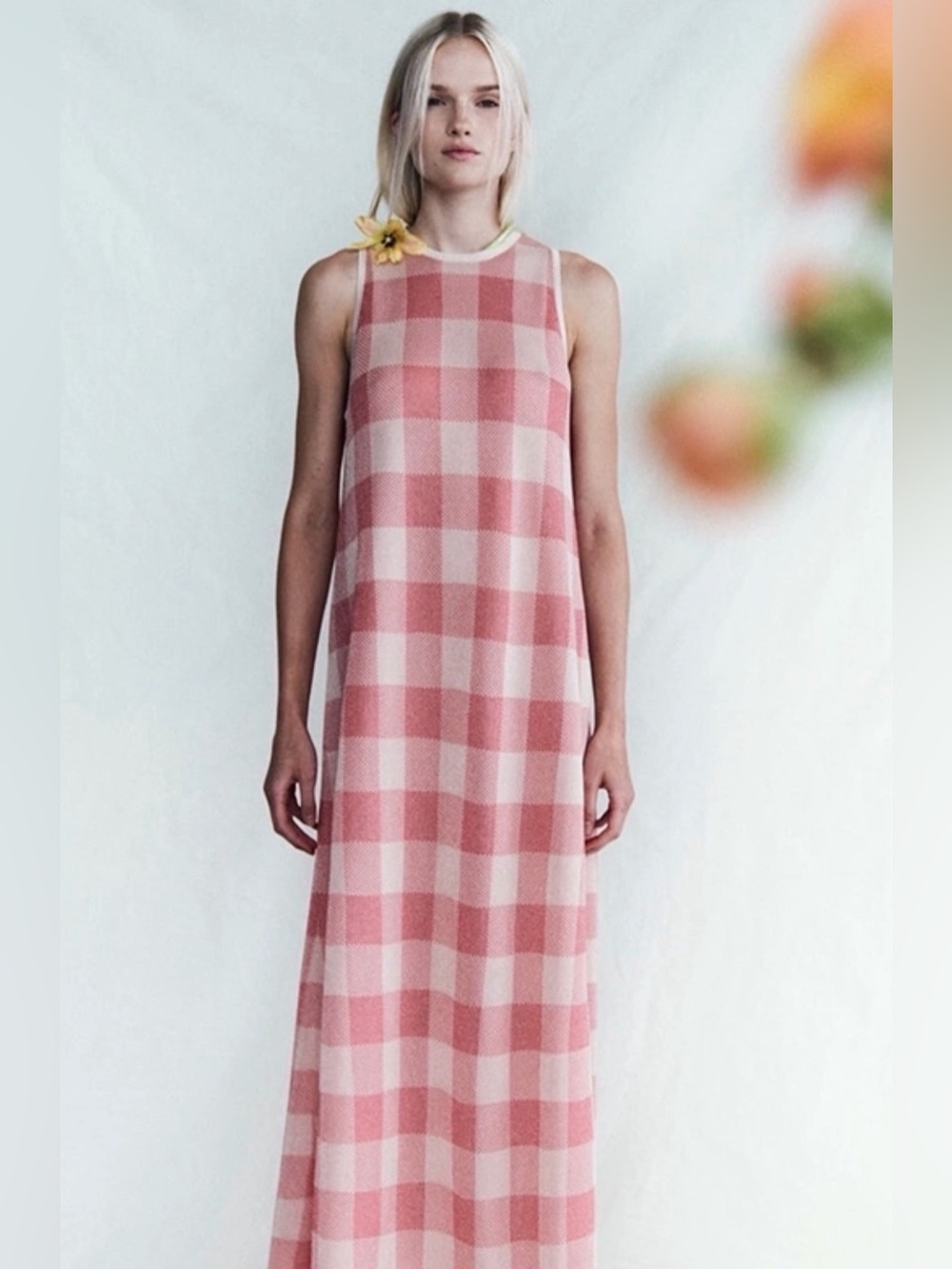 Lela Rose Francis Pink and Cream Gingham Knit Dress Sz XS